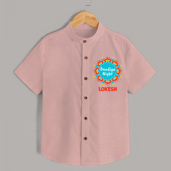 Dandiya Night Badge Print Personalized Kids Shirt - PEACH - 0 - 6 Months Old (Chest 23")