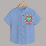 Dandiya Night Badge Print Personalized Kids Shirt - SKY BLUE - 0 - 6 Months Old (Chest 23")