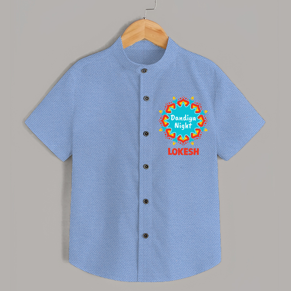 Dandiya Night Badge Print Personalized Kids Shirt - SKY BLUE - 0 - 6 Months Old (Chest 23")