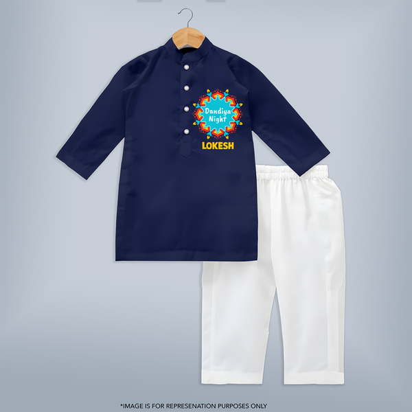 Dandiya Night Badge Print Personalized Kids Kurta - NAVY BLUE - 3 - 6 Months Old (Chest 24", Kurta Length 14'', Waist 19", Pant Length 14")