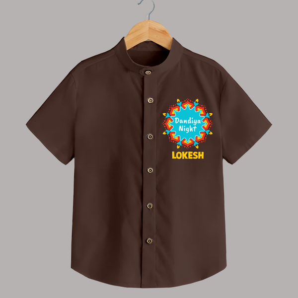 Dandiya Night Badge Print Personalized Kids Shirt - CHOCOLATE BROWN - 0 - 6 Months Old (Chest 23")