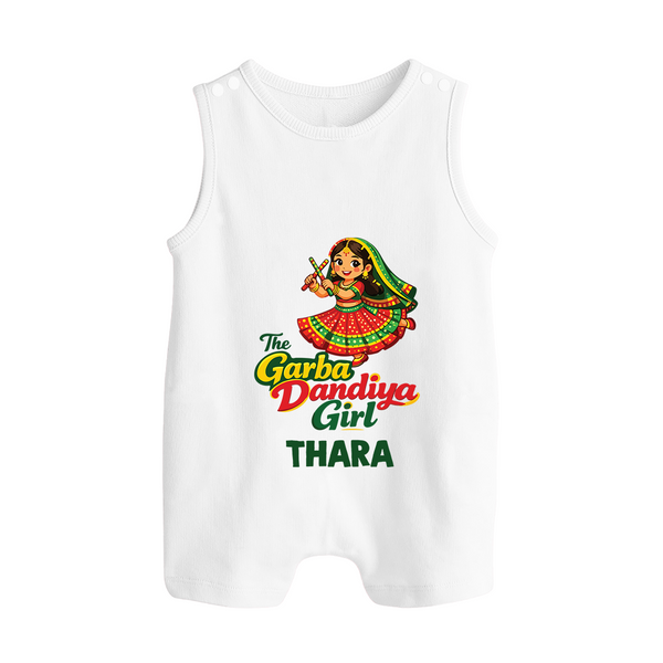 Garba Dandiya Girl Personalized Button Romper - WHITE - New Born (Chest 18")