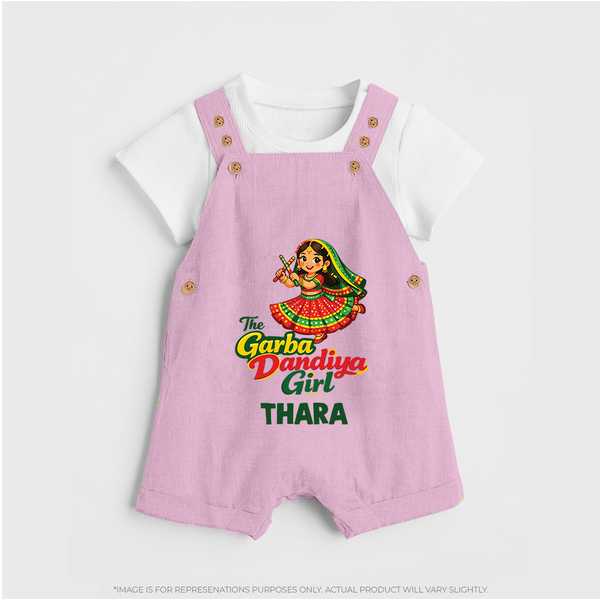 Garba Dandiya Girl Personalized Dungaree  - BABY PINK - 0 - 5 Months Old (Chest 18")