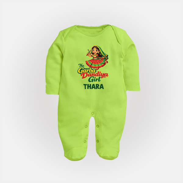 Garba Dandiya Girl Personalized Full Body Suit - LIME GREEN - New Born (Chest 7.5")