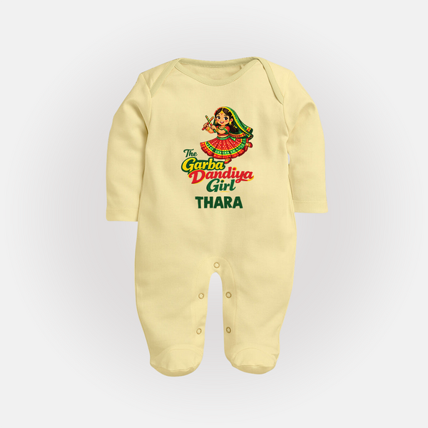 Garba Dandiya Girl Personalized Full Body Suit - PASTEL YELLOW - New Born (Chest 7.5")
