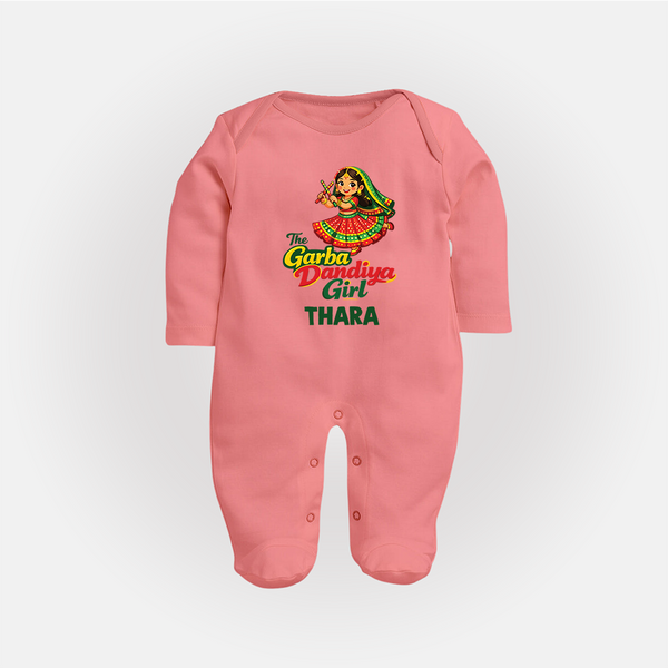 Garba Dandiya Girl Personalized Full Body Suit - PEACH - New Born (Chest 7.5")
