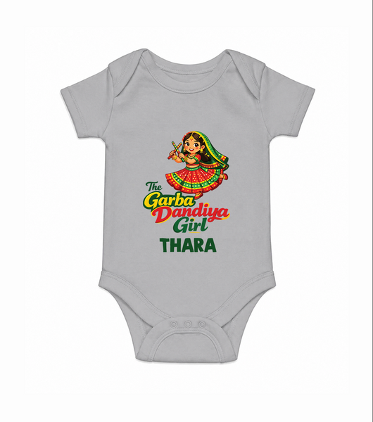 Garba Dandiya Girl Personalized Romper - GREY - New Born (Chest 14")