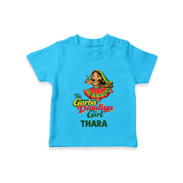 Garba Dandiya Girl Personalized T Shirt - SKY BLUE - 0-5 Months Old (Chest 17")