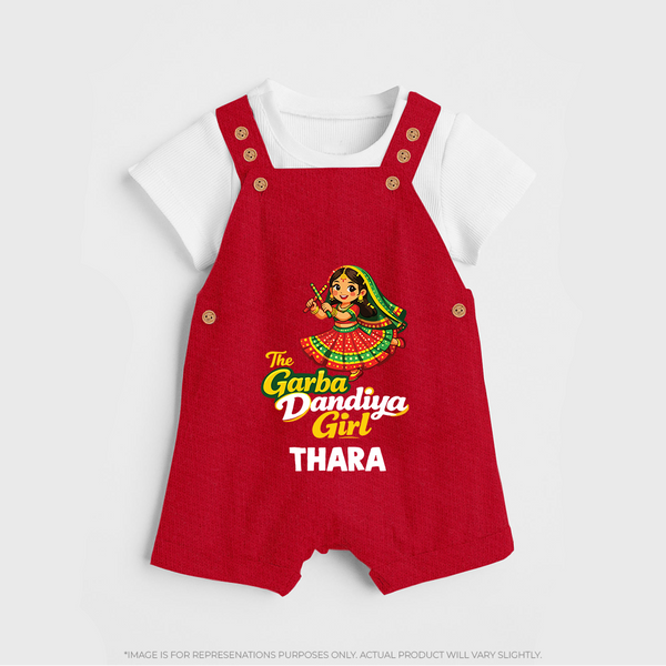 Garba Dandiya Girl Personalized Dungaree  - RED - 0 - 5 Months Old (Chest 18")