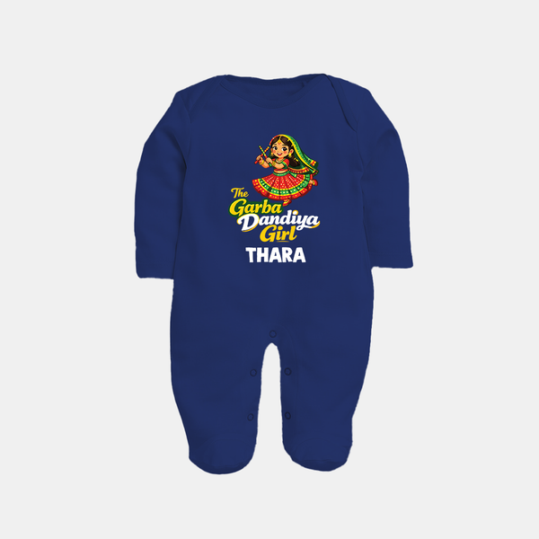 Garba Dandiya Girl Personalized Full Body Suit - NAVY BLUE - New Born (Chest 7.5")