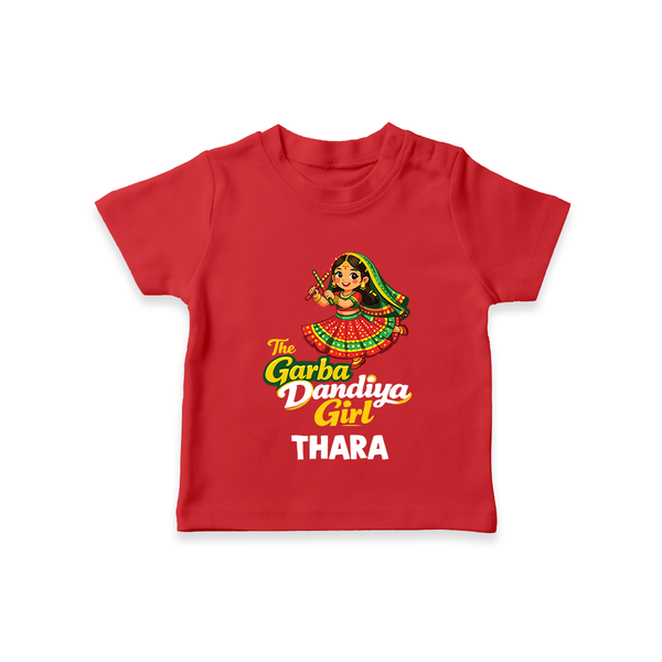 Garba Dandiya Girl Personalized T Shirt - RED - 0-5 Months Old (Chest 17")