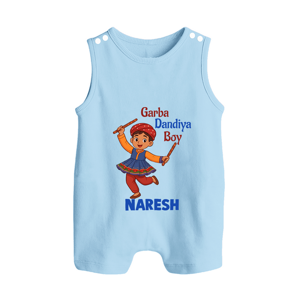 Garba Dandiya Boy Personalized Button Romper - BABY BLUE - New Born (Chest 18")
