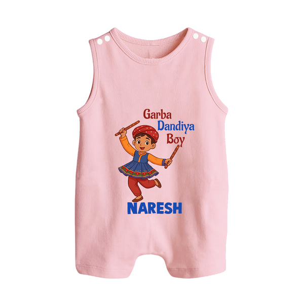 Garba Dandiya Boy Personalized Button Romper - BABY PINK - New Born (Chest 18")