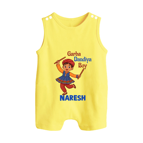 Garba Dandiya Boy Personalized Button Romper - PASTEL YELLOW - New Born (Chest 18")