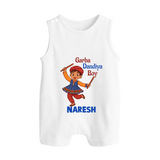 Garba Dandiya Boy Personalized Button Romper - WHITE - New Born (Chest 18")
