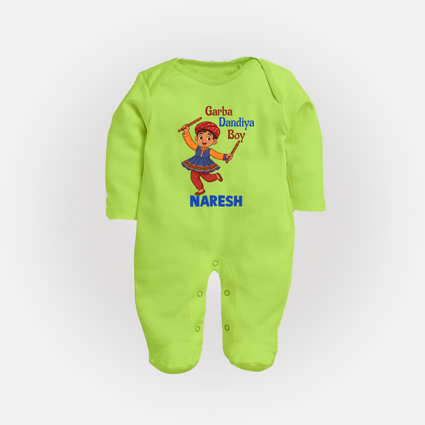 Garba Dandiya Boy Personalized Full Body Suit - LIME GREEN - New Born (Chest 7.5")