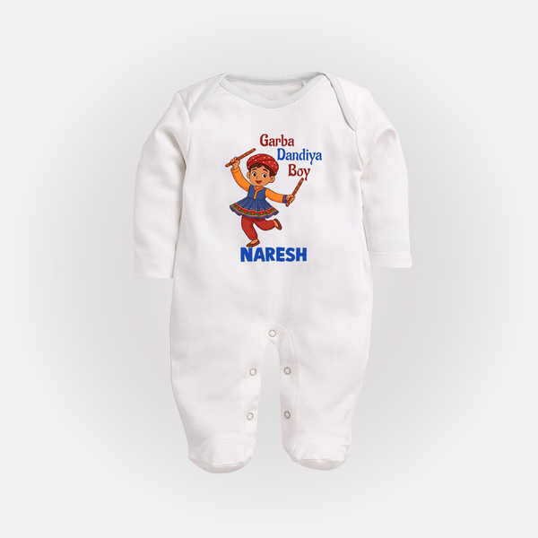 Garba Dandiya Boy Personalized Full Body Suit - WHITE - New Born (Chest 7.5")