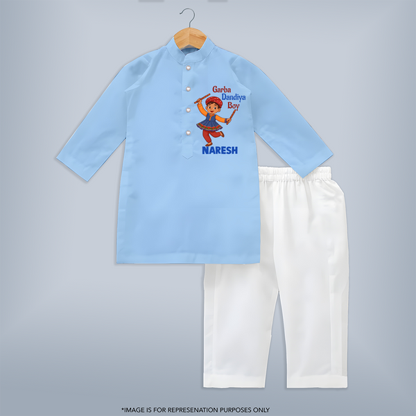 Garba Dandiya Boy Cartoon Print Personalized Kids Kurta - BABY BLUE - 3 - 6 Months Old (Chest 24", Kurta Length 14'', Waist 19", Pant Length 14")