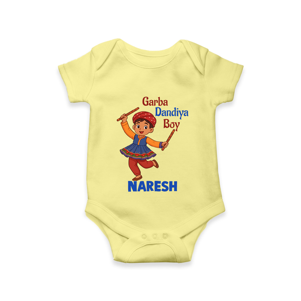 Garba Dandiya Boy Personalized Romper - PASTEL YELLOW - New Born (Chest 14")