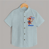 Garba Dandiya Boy Cartoon Print Personalized Kids Shirt - ARCTIC BLUE - 0 - 6 Months Old (Chest 23")