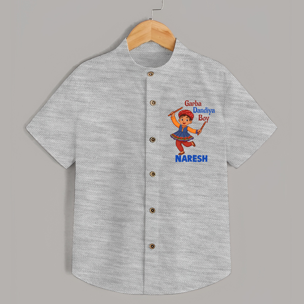 Garba Dandiya Boy Cartoon Print Personalized Kids Shirt - GREY - 0 - 6 Months Old (Chest 23")