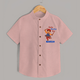 Garba Dandiya Boy Cartoon Print Personalized Kids Shirt - PEACH - 0 - 6 Months Old (Chest 23")