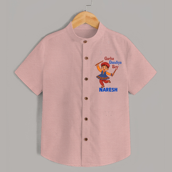 Garba Dandiya Boy Cartoon Print Personalized Kids Shirt - PEACH - 0 - 6 Months Old (Chest 23")