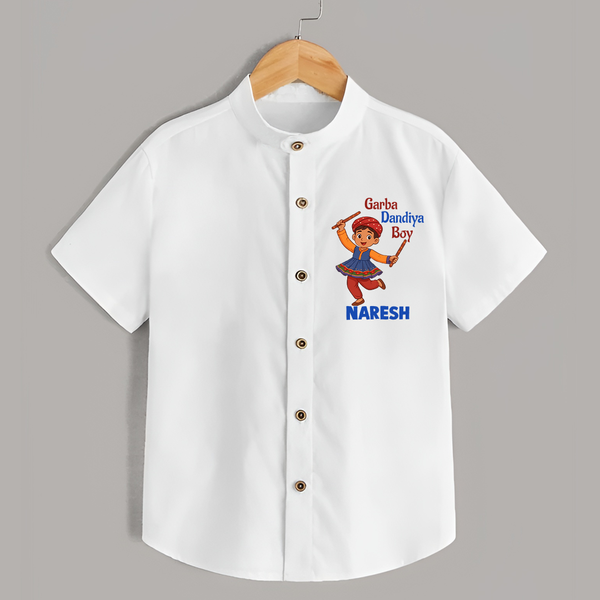 Garba Dandiya Boy Cartoon Print Personalized Kids Shirt - WHITE - 0 - 6 Months Old (Chest 23")