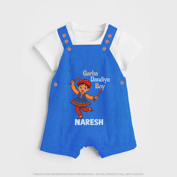 Garba Dandiya Boy Personalized Dungaree  - COBALT BLUE - 0 - 5 Months Old (Chest 18")