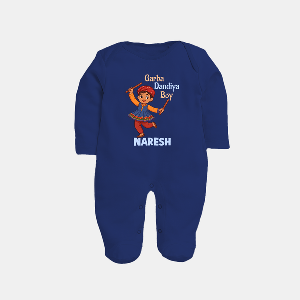 Garba Dandiya Boy Personalized Full Body Suit - NAVY BLUE - New Born (Chest 7.5")