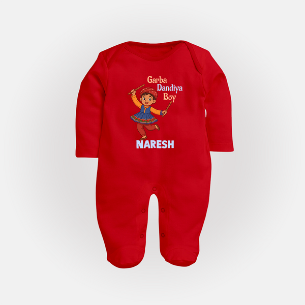 Garba Dandiya Boy Personalized Full Body Suit - RED - New Born (Chest 7.5")