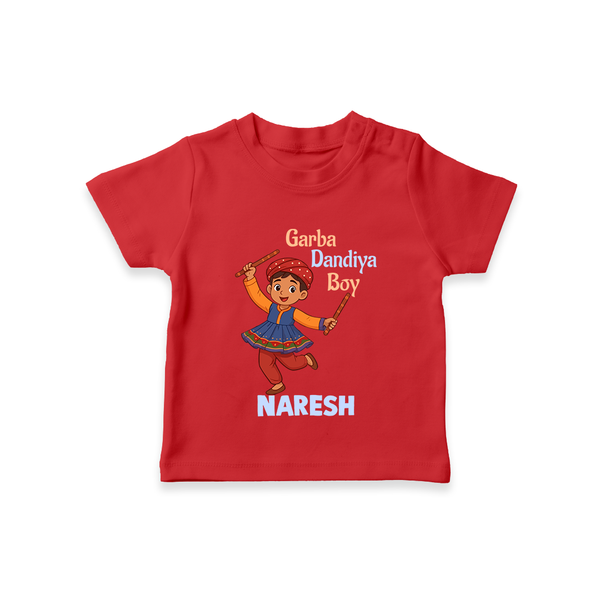 Garba Dandiya Boy Personalized T Shirt - RED - 0-5 Months Old (Chest 17")