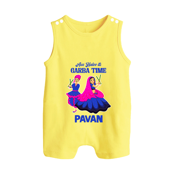 See You in Garba Time Personalized Button Romper - PASTEL YELLOW - New Born (Chest 18")