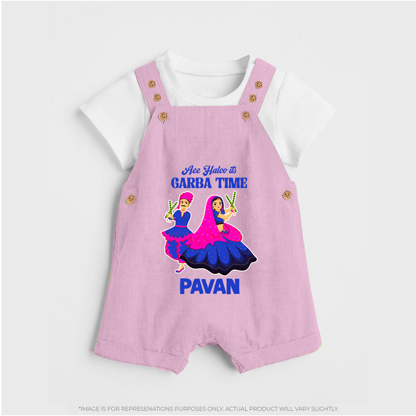 See You in Garba Time Personalized Dungaree  - BABY PINK - 0 - 5 Months Old (Chest 18")