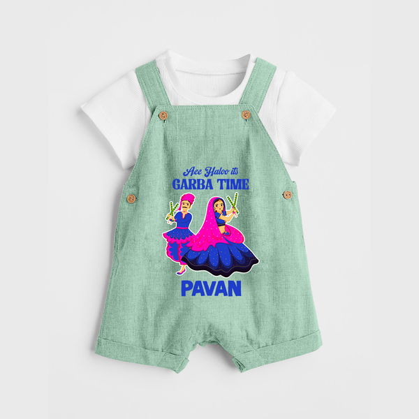See You in Garba Time Personalized Dungaree  - MINT GREEN - 0 - 5 Months Old (Chest 18")