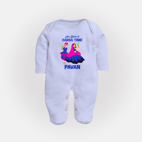 See You in Garba Time Personalized Full Body Suit - BABY BLUE - New Born (Chest 7.5")