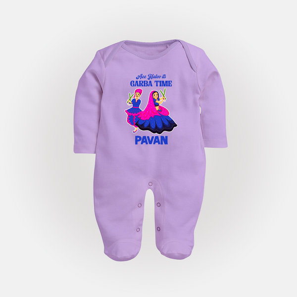 See You in Garba Time Personalized Full Body Suit - LILAC - New Born (Chest 7.5")