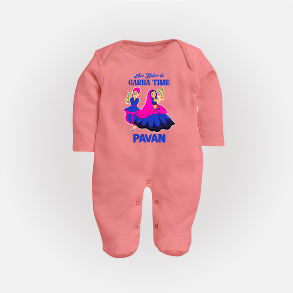 See You in Garba Time Personalized Full Body Suit - PEACH - New Born (Chest 7.5")