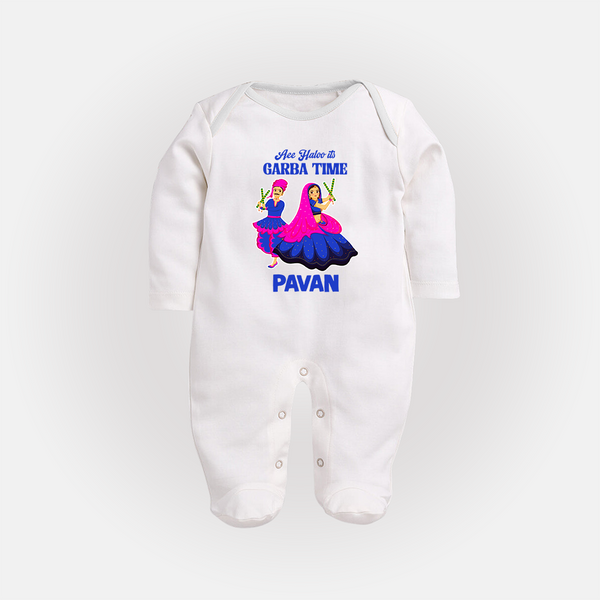 See You in Garba Time Personalized Full Body Suit - WHITE - New Born (Chest 7.5")