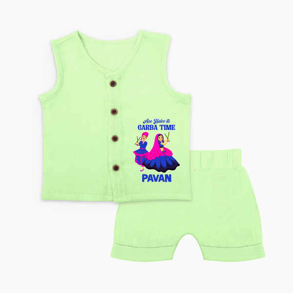 See You in Garba Time Personalized Jabla Set - PASTEL GREEN - 0 - 3 Months Old (Chest 9.8")