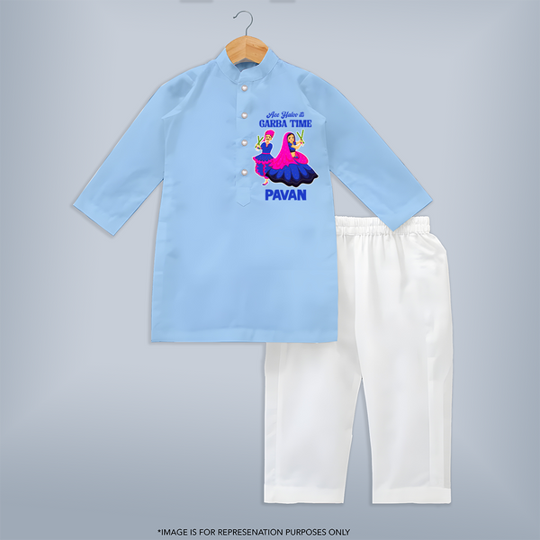 Ae Halo Garba Time Couple Dance Print Personalized Kids Kurta - BABY BLUE - 3 - 6 Months Old (Chest 24", Kurta Length 14'', Waist 19", Pant Length 14")