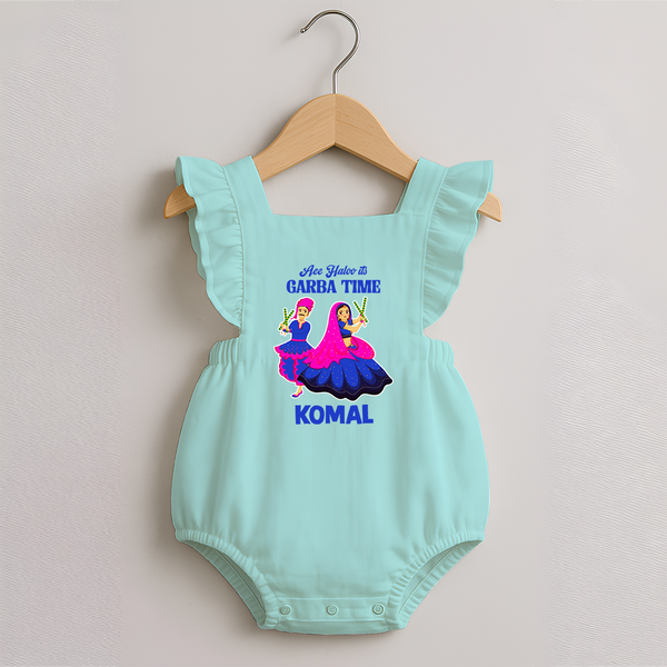 See You in Garba Time Personalized Romper Frock - MINT GREEN - 0 - 3 Months Old (Chest 19")