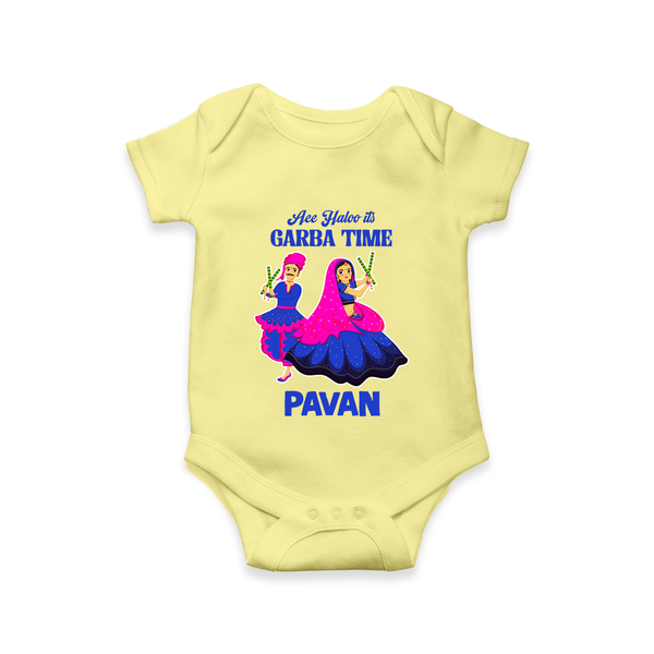See You in Garba Time Personalized Romper - PASTEL YELLOW - New Born (Chest 14")