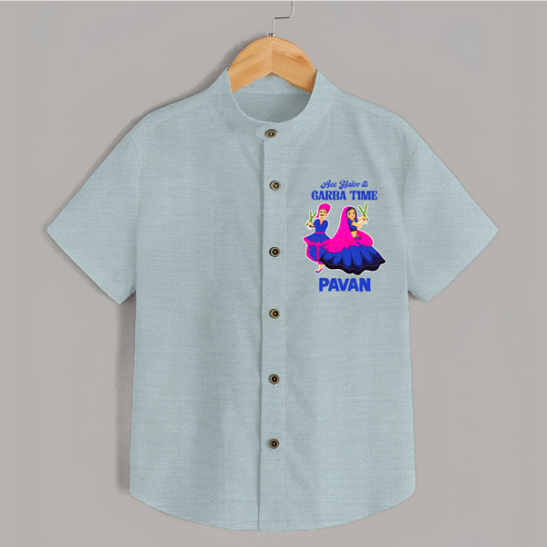 Ae Halo Garba Time Couple Dance Print Personalized Kids Shirt - ARCTIC BLUE - 0 - 6 Months Old (Chest 23")