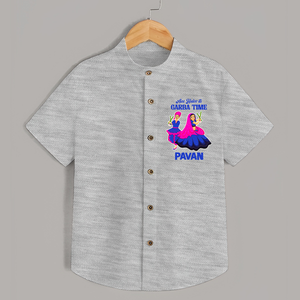 Ae Halo Garba Time Couple Dance Print Personalized Kids Shirt - GREY - 0 - 6 Months Old (Chest 23")