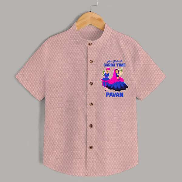 Ae Halo Garba Time Couple Dance Print Personalized Kids Shirt - PEACH - 0 - 6 Months Old (Chest 23")