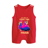 See You in Garba Time Personalized Button Romper - RED - New Born (Chest 18")