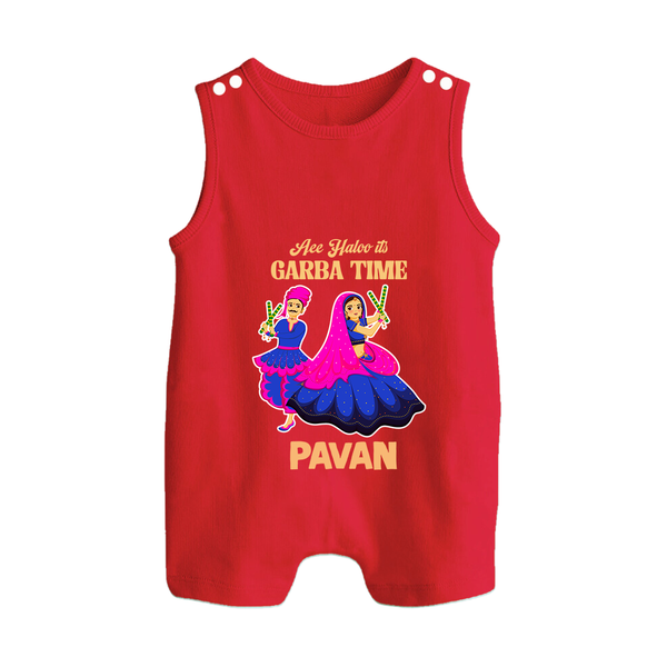See You in Garba Time Personalized Button Romper - RED - New Born (Chest 18")