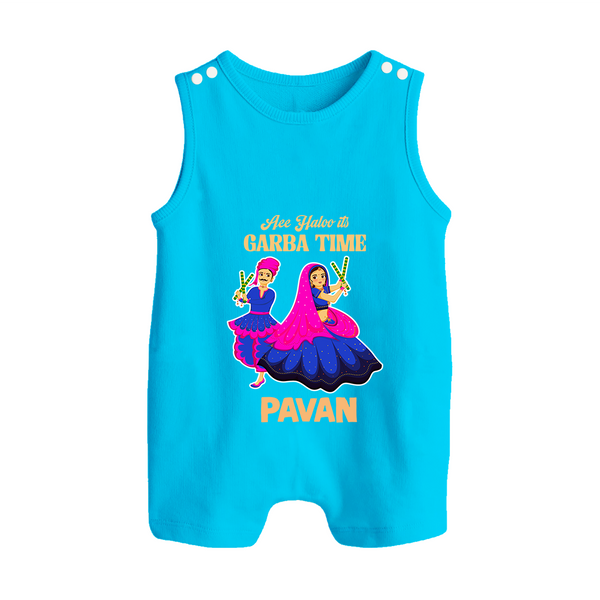 See You in Garba Time Personalized Button Romper - SKY BLUE - New Born (Chest 18")