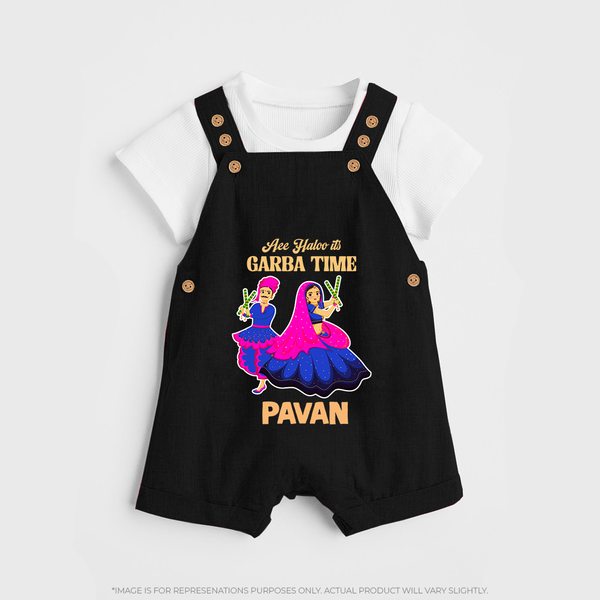 See You in Garba Time Personalized Dungaree  - BLACK - 0 - 5 Months Old (Chest 18")